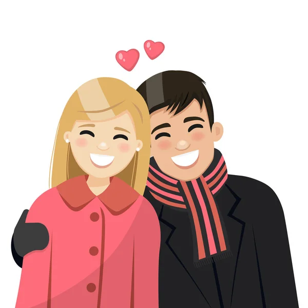 Valentijnsdag Gelukkig Jong Paar Liefde Glimlachen — Stockvector