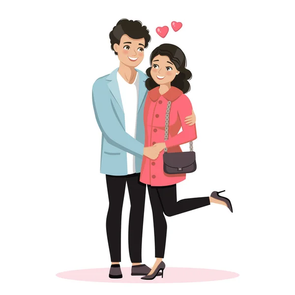 Dia Dos Namorados Jovem Casal Apaixonado Abraçando Uns Aos Outros — Vetor de Stock