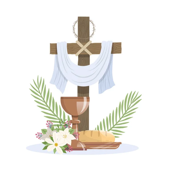 Holy Week Cross Crown Thorns White Cloth Palm Sunday Maundy — Stockvektor