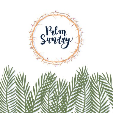 Palm Sunday konsepti. Palmiye dalları ve Dikenli Taç
