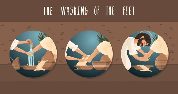 イエス キリストは弟子たちの足を洗いました 木曜日の正午 — ストックベクタ