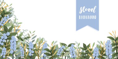 Mavi taraça çiçekleri ile dekoratif çiçek çerçevesi arka planı