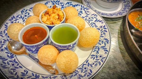 Pani Puri Golgappe Indian Food Snacks Plate — 스톡 사진
