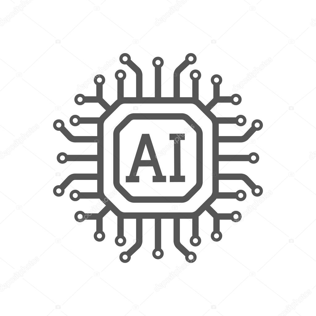 AI Processor vector icon for websites and mobile. Minimalist flat design. Mini AI CPU icon in flat style. Mobile AI CPU. Phone CPU Illustration. Artificial Intelligence. Computer chip microprocessor