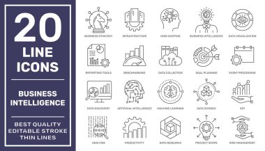 İş zekası simgeleri ayarlandı. Vektör çizimi. Düzenlenebilir felç. EPS 10