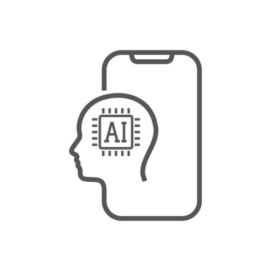 İnsanımsı kafada yapay zeka. Fikir üretmek, düzenlemek, soru aramak için üretken bir robot. İnternet teknolojisi. Bilgi teknolojisi. Robotik geveze robot akıllı robot yapay zeka. EPS 10