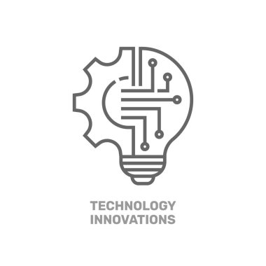 Ampul ve vites işaretli İnovasyon Teknolojileri ikonu. Yaratıcı çözüm ampulü ve çark vektör sembolü. EPS 10.