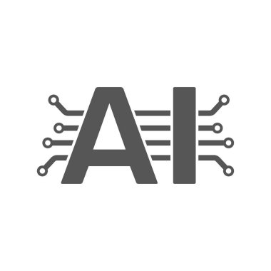 Yapay zeka harfi A, ben ve devre kartı. Beyaz arkaplanda simge rengi. EPS 10.