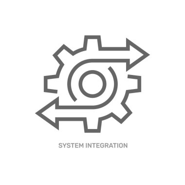 Veri işletimi ve sistem entegrasyon süreci ince çizgi dişli tekerleği ile. Taslak trend modern basit geri dönüşüm ya da beyaz üzerinde izole edilmiş logottip grafik tasarım ögesi çalıştırın. Düzenlenebilir Vuruş. EPS 10.