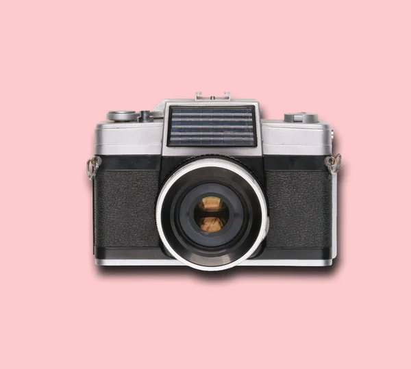 Vintage Old Film Camera Pink Background Shadow — Stock Photo, Image