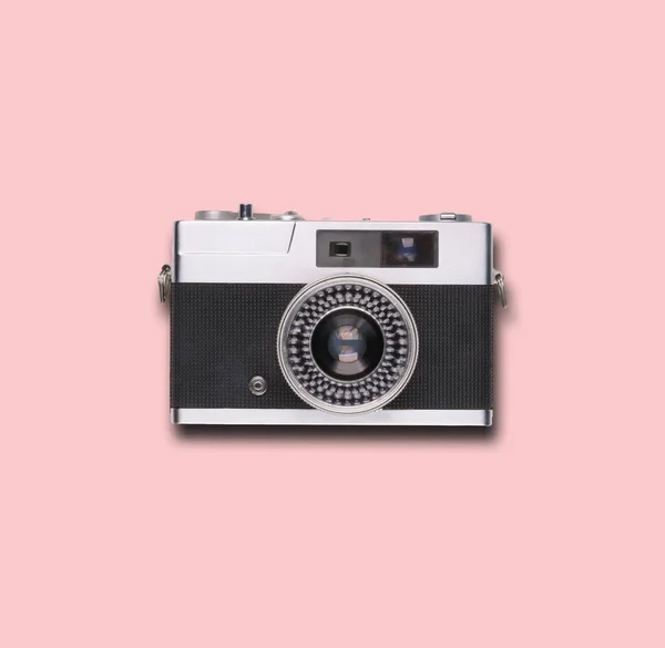Vintage Oude Film Camera Roze Achtergrond Met Schaduw — Stockfoto