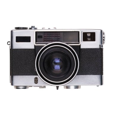 Beyaz arkaplanda izole edilmiş klasik eski film kamerası