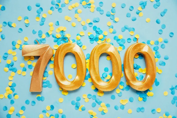 7000 Sedm Tisíc Následovníků Šablona Pro Sociální Sítě Blogy Žluté — Stock fotografie