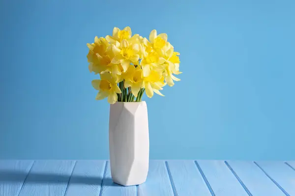 Daffodils Arrangement Modern Vase Bright Yellow Daffodils Elegantly Displayed White Stock Photo