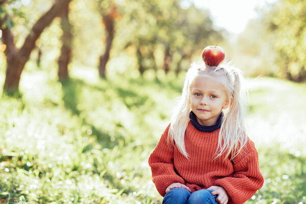 Child Picking Apples Farm Autumn Little Girl Playing Tree Orchard Royalty Free Stock Images