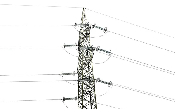 Yüksek Gerilim Kulesinin Fotoğrafı Elektrik Kabloları Yalıtımlı Elektrik Hattı Beyaz — Stok fotoğraf