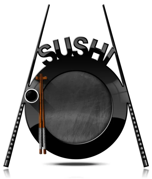 Fondo Para Menú Sushi Ilustración Plato Vacío Con Una Pizarra —  Fotos de Stock