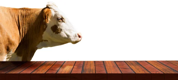 Detailní Záběr Prázdný Dřevěný Stůl Pro Zobrazení Produktů Bílý Hnědý — Stock fotografie