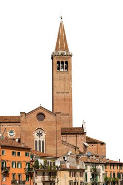 Medieval Basilica of Santa Anastasia in gothic style with the bell tower (1290-1471) , isolated on white background, Verona downtown, UNESCO world heritage site, Veneto, Italy, Europe