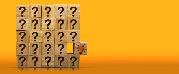 Concept Creative Idea Innovation Group Wooden Blocks Brown Question Marks — Stock Photo, Image