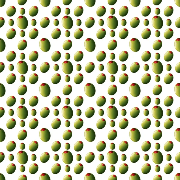 Seamless pattern with green olives stuffed with red pepper (chilli), isolated on white background, 3d illustration