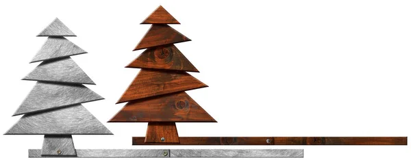 Small Wooden Metallic Christmas Trees Isolated White Background Geometric Shape — Stock Photo, Image