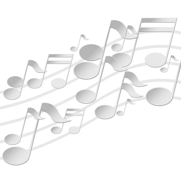 曲線の形をした音楽スタッフの白とグレーの音符 白い背景に隔離されている 3Dイラスト — ストック写真