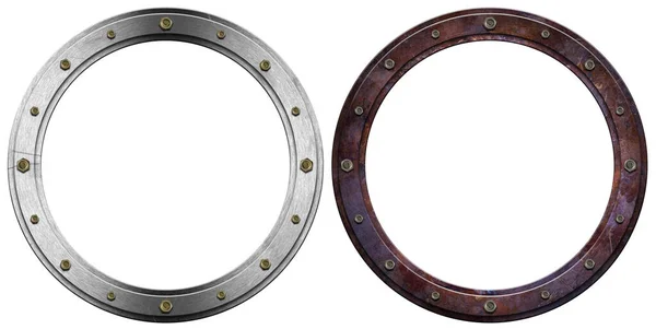 Dois Portholes Metal Com Parafusos Isolados Fundo Branco Ilustração — Fotografia de Stock