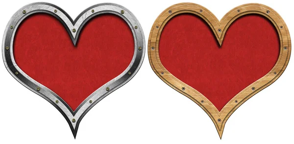 Coeurs Avec Cadre Métal Bois Avec Velours Rouge Intérieur Avec — Photo