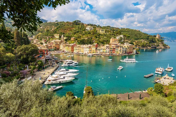 Portofino Nun Ünlü Köyünün Panoramik Manzarası Cenova Eyaleti Liguria Talya — Stok fotoğraf