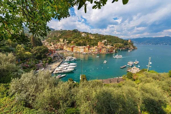 Légi Kilátás Híres Falu Portofino Luxus Turisztikai Üdülőhely Genova Tartomány — Stock Fotó