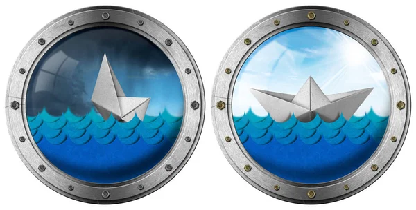Vitpapper Båt Blå Vågorna Havet Med Blå Himmel Moln Och — Stockfoto