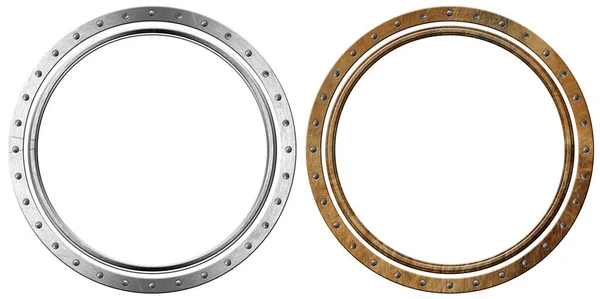 Dois Portholes Metal Com Parafusos Isolados Fundo Branco Ilustração — Fotografia de Stock