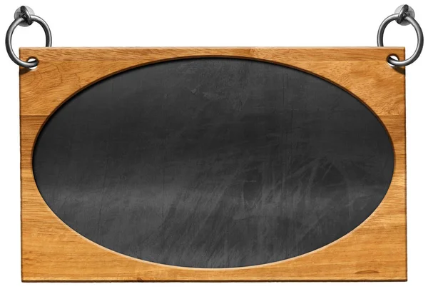 Oud Blanco Schoolbord Met Houten Ovaal Frame Ellipsvorm Stalen Ringen — Stockfoto