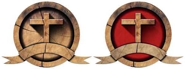 Religiöses Symbol Oder Ikone Mit Religiösem Holzkreuz Und Leerem Holzband — Stockfoto