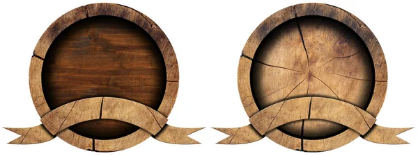 Rundes Symbol Oder Symbol Aus Holz Baumstamm Mit Leerem Holzband — Stockfoto
