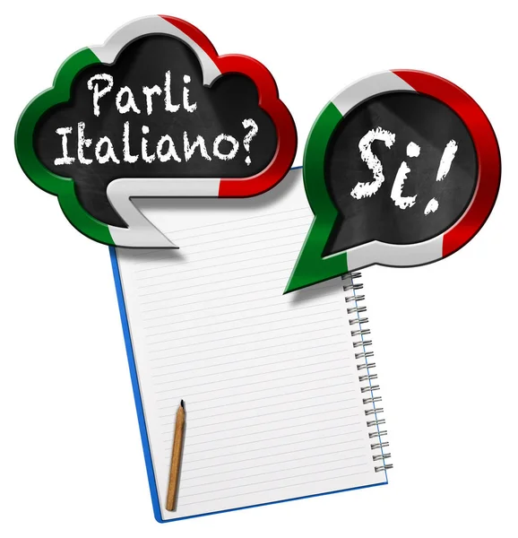 Due Bolle Discorso Con Bandiera Italiana Domanda Parli Italiano Parli — Foto Stock
