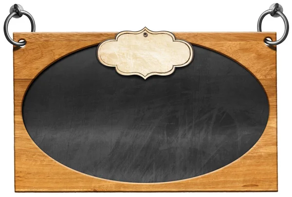 Old Empty Blackboard Wooden Rectangular Oval Frame Ellipse Shape Blank — Stock Photo, Image