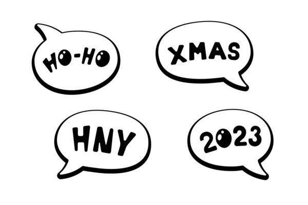 Sbírka Nálepek Různými Vzkazy Xmas Hny 2023 Veselé Vánoce Šťastný — Stockový vektor