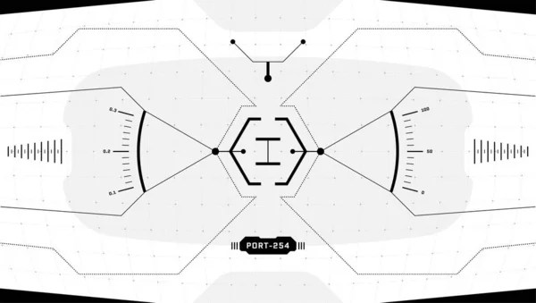 Hudデジタル未来的インターフェースサイバーパンク画面 Sf仮想技術のヘッドアップディスプレイターゲット Gui黒と白の宇宙船コックピットダッシュボードパネル Fuiファインダーハイテクバイザー ベクトル — ストックベクタ