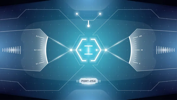 Hud技术领先显示目标 数字未来主义虚拟现实接口网络朋克高科技视频屏幕 Fui Gui Ui宇宙飞船驾驶舱仪表板 摘要矢量图 — 图库矢量图片
