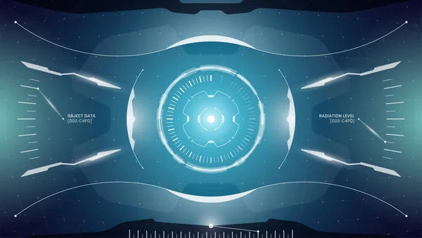 Hud技术领先显示目标 数字未来主义虚拟现实接口网络朋克高科技视频屏幕 Fui Gui Ui宇宙飞船驾驶舱仪表板发光设计 矢量图说明 — 图库矢量图片