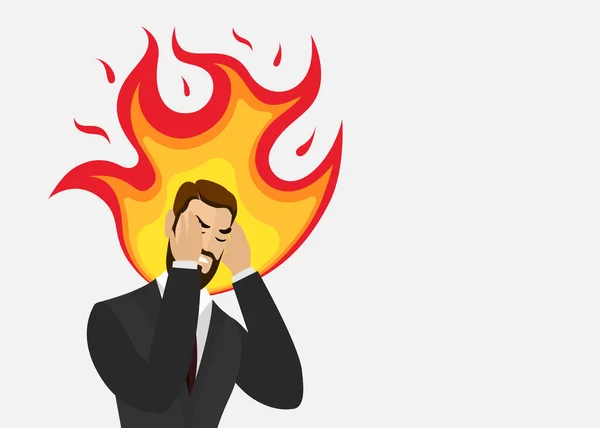 Homem Zangado Com Cabeça Arder Empresário Furioso Stressado Com Cérebro — Vetor de Stock