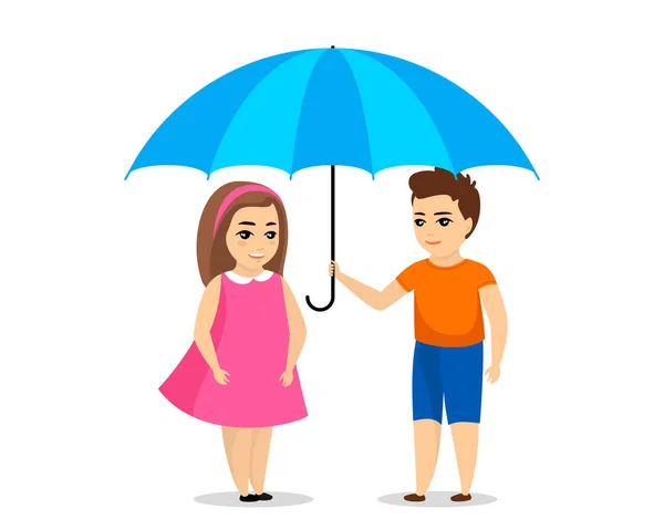 Chlapec Dívka Pod Modrým Ochranným Deštníkem Pojetí Symbolu Dětského Životního — Stockový vektor