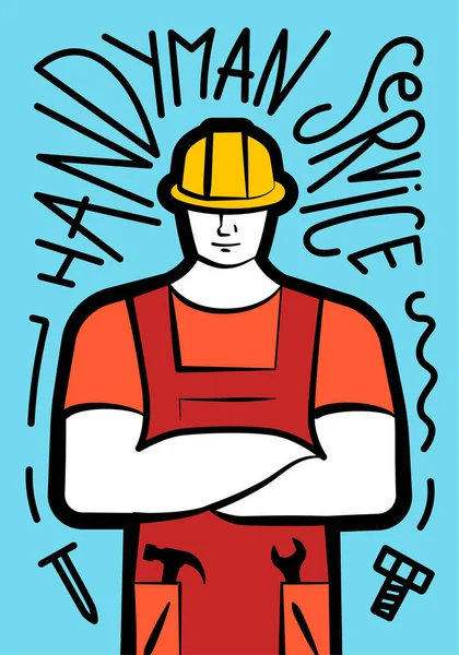 Manifesto Servizio Riparazione Tuttofare Lavoratrice Col Casco Disegno Cartello Disegnato — Vettoriale Stock