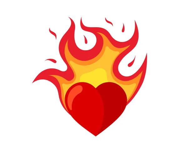 Corazón Rojo Icono Del Fuego Símbolo Amor Llamas Tarjeta San — Vector de stock