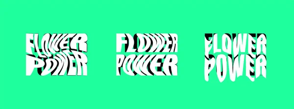 Flor Poder Psicodélico Lettering Logotipo Definido Hippie Coleção Adesivo Estilo — Vetor de Stock
