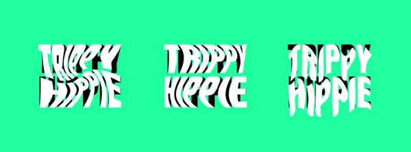 Trippiges Hippie Logo Mit Psychedelischem Schriftzug Crazy Style Sticker Kollektion — Stockvektor