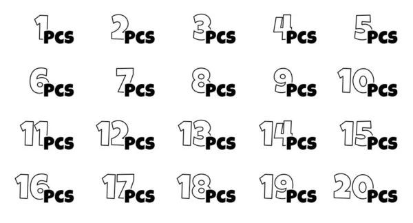 套件件数 从1到20个Pcs包装标签集合 产品包装中的项目数量 卡通风格的图标轮廓 在白色背景上孤立的矢量图 — 图库矢量图片