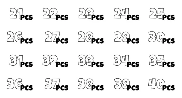 套件件数 从21到40个Pcs包装标签集合 产品包装中的连续量项贴纸 卡通风格的图标轮廓 矢量孤立的脑图解 — 图库矢量图片